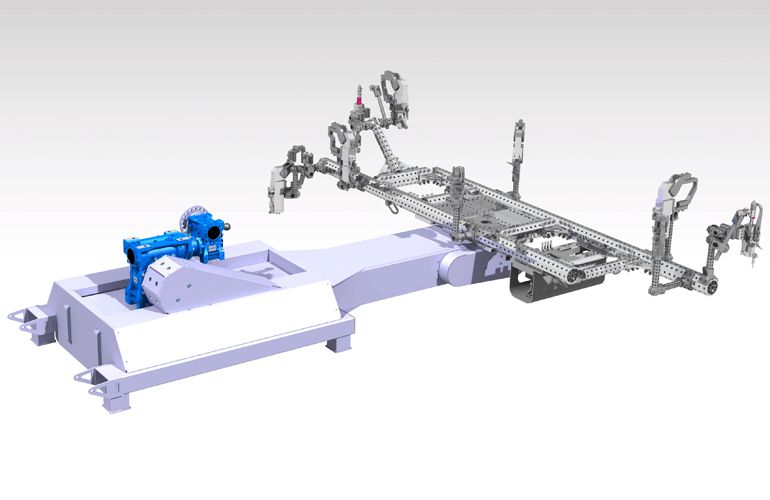 CAD vizualizácia s robotickým chápadlom.